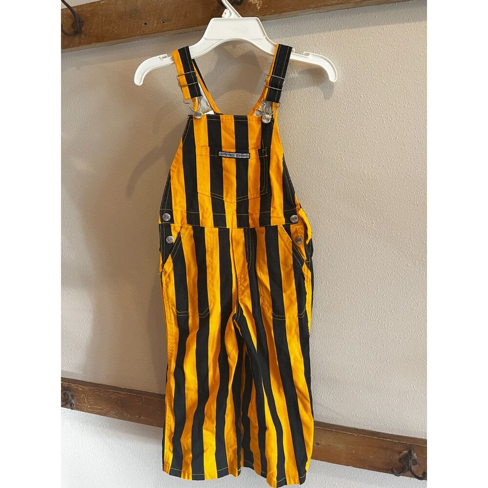 Game Bibs Black Yellow Striped Toddler Overalls 3T Iowa Hawkeyes Game Day
